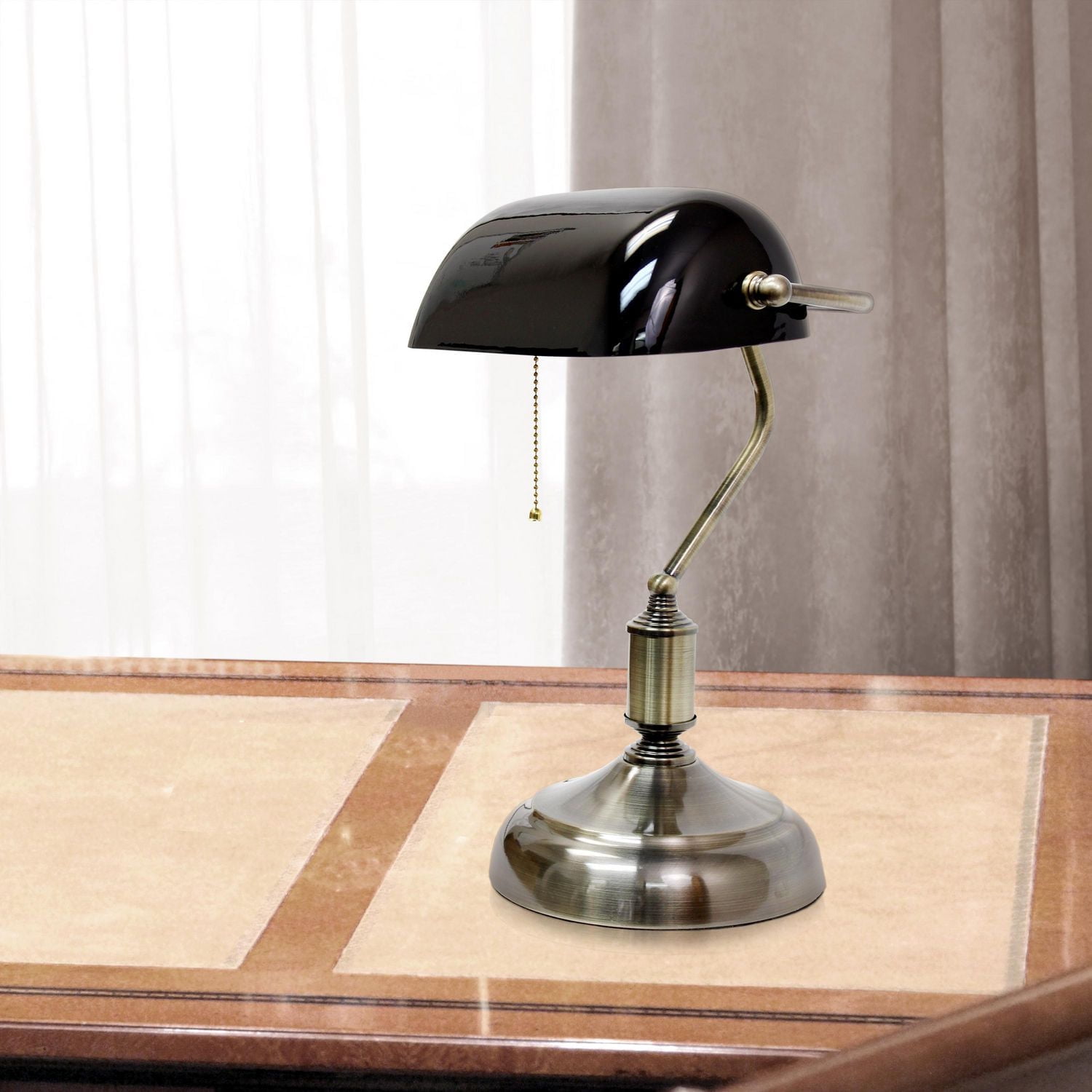 Lampe de bureau Simple Designs avec abat-jour en verre, noire