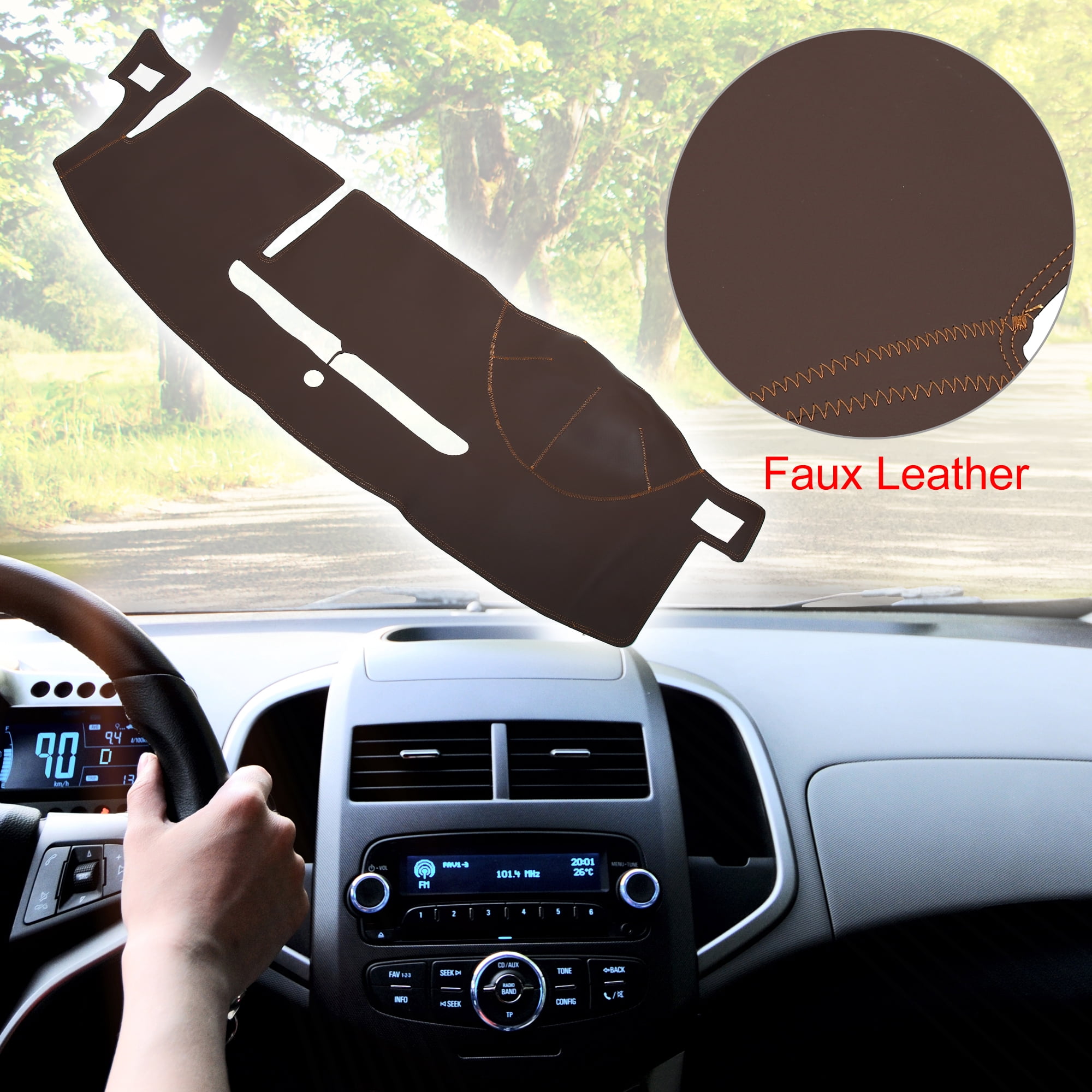 Car Dashboard Cover Non-Slip Faux Leather Dash Board Protector Cover Mat for Chevrolet Tahoe Suburban 2007-2014 Brown