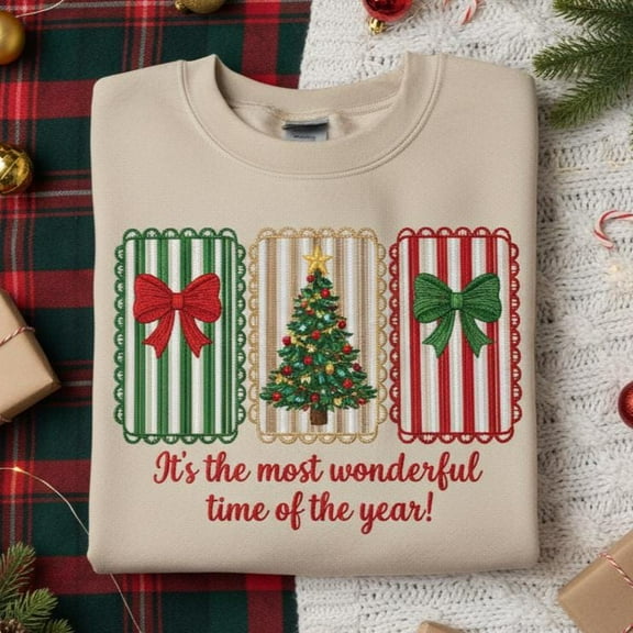 EMBROIDERED Coquette Merry Christmas Shirt, Christmas bow embroidery Shirt, It's The Most Wonderful Time Of The Year Embroidery Shirt