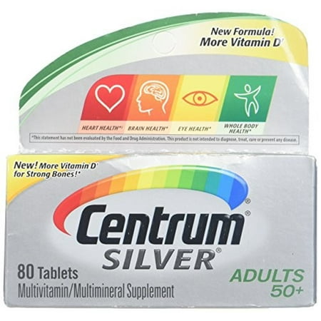 Centrum Silver Multivitamin/Multimineral for Adults 50+, Tablets 80 ea (Pack of 2)