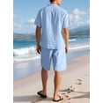 thumbnail image 6 of Men's Linen Blend Short Sleeve Shirt & Shorts Set, Casual Summer 2 Piece Outfit Light Blue XXXL, 6 of 9