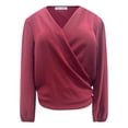 thumbnail image 4 of Women's Long Sleeve Wrap Blouse in Burgundy, 4 of 11