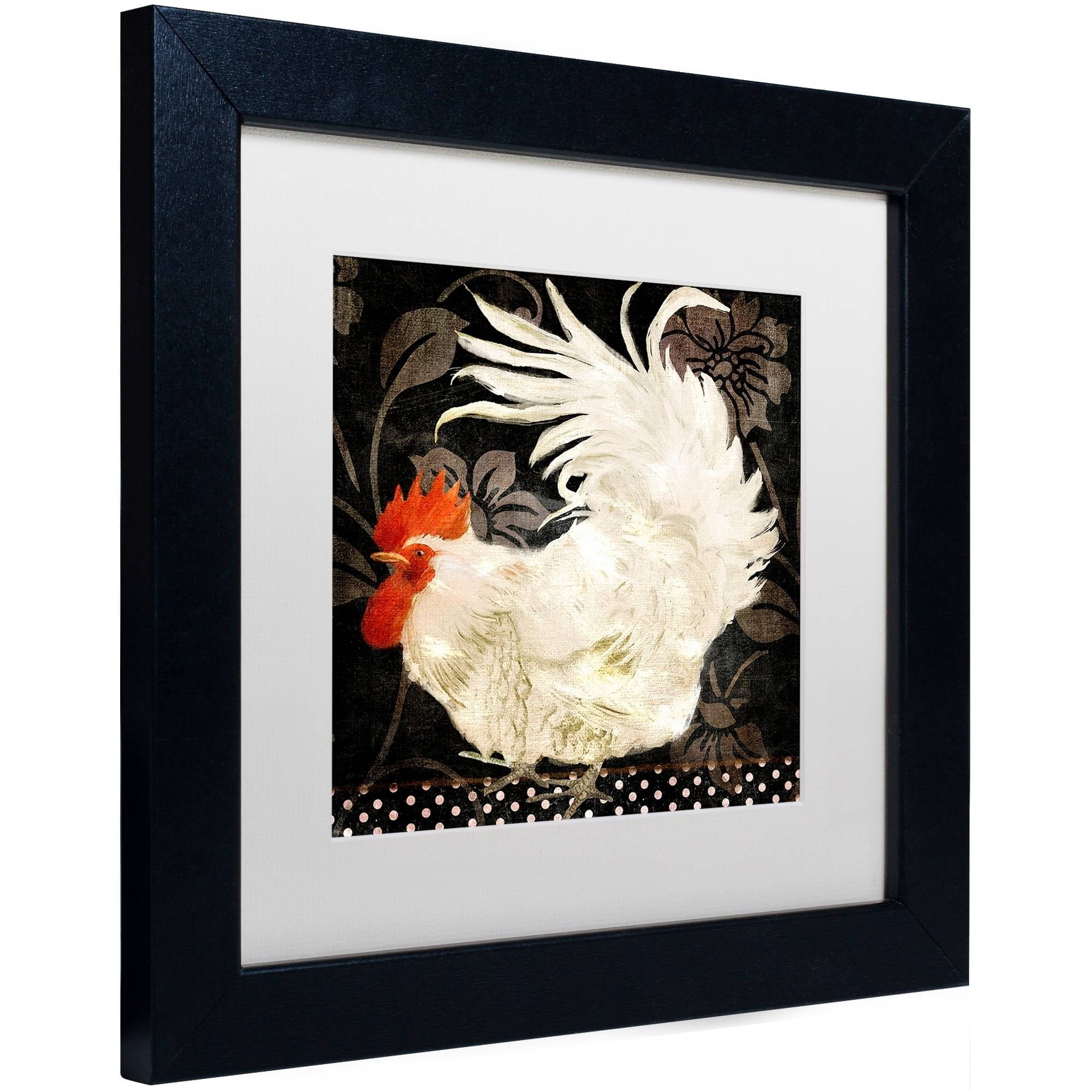 Trademark Fine Art "Rooster Damask I" Canvas Art by Color Bakery White Matte, Black Frame