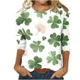 thumbnail image 1 of DPTALR T-shirt Imprimé pour la Saint-Patrick pour Femmes, Manches 3/4 Mi-Longues, Col Rond, Décontracté, 1 of 4