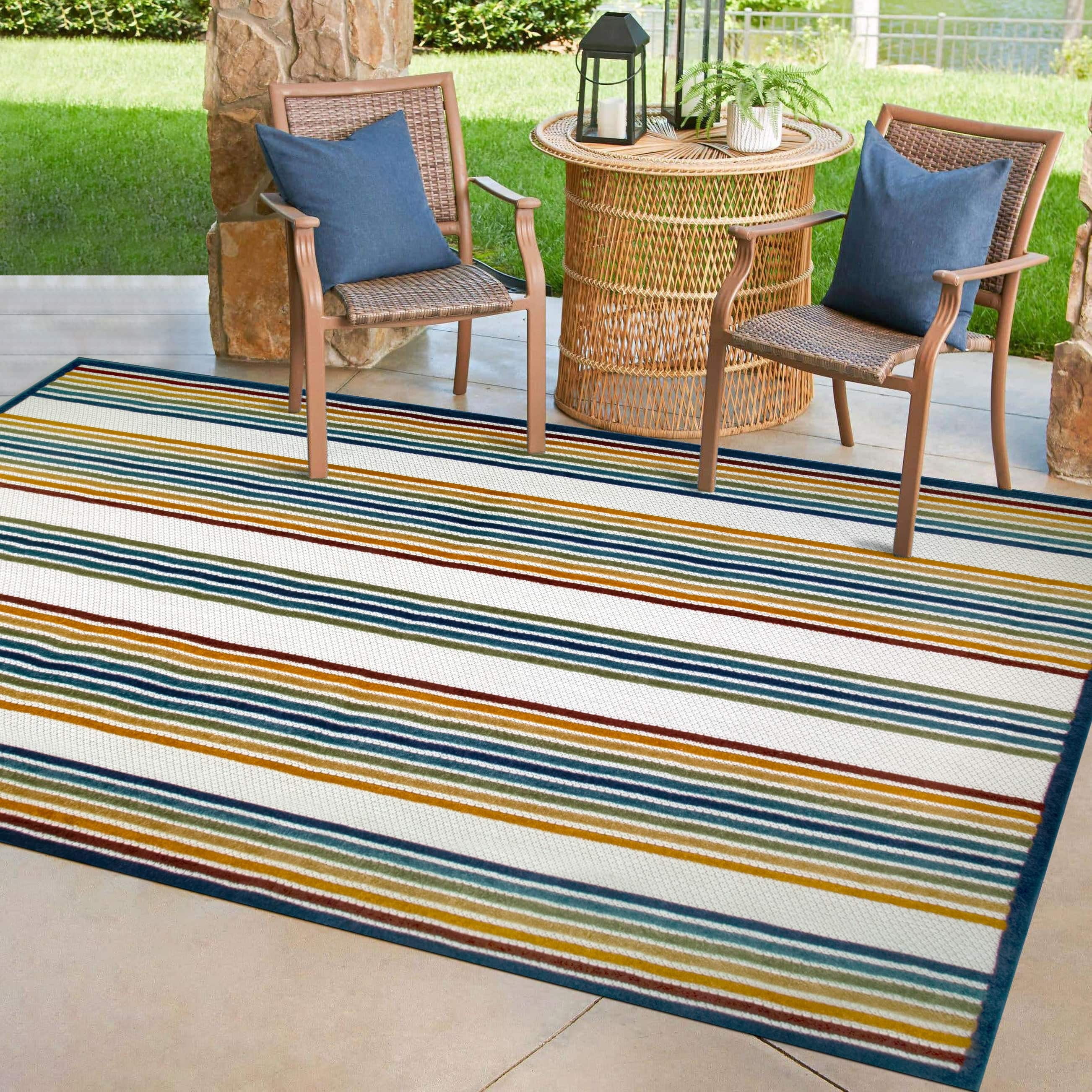 Leick Home Blithe Rectangle Colorful Stripes Indoor/Outdoor Area Rug, 6'7"x9'6"