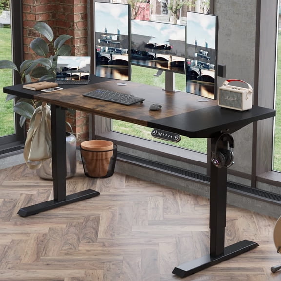 Electric Height Adjustable Standing Desk CometMin 63x 30 Inches Stand Up Desk Workstation Splice Board Home Office Computer Standing Table Ergonomic Desk (Black Brown, 63x30'')