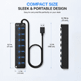 thumbnail image 4 of 7-Port USB 3.0 Hub with Individual On/Off Switches, 5Gbps High Speed USB Splitter with 3.3ft Long Cable, USB Port Expander for Laptop Desktop PC, Black, 4 of 10