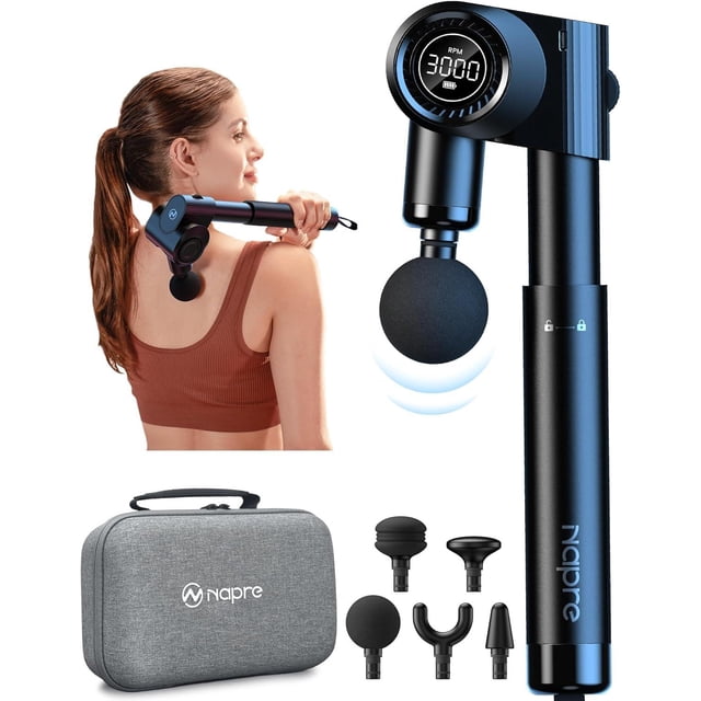 Pistola de Masaje Napre Negro Plegable con Mango de Metal Extensible y 32 Velocidades