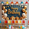 thumbnail image 6 of Gold Elements Birthday Banner Decorative Design Gift Box Balloon Celebration Banner for Birthday Party Indoor Decoration Photo Shoot, 6 of 8