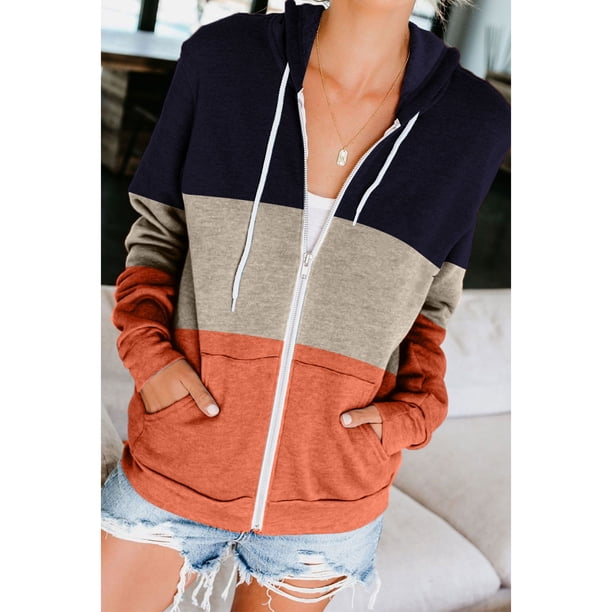 Sudadera Con Capucha De Manga Larga Para Mujer, Bolsillos Laterales De Poliéster Sudadera Con Capucha Y Cremallera Para Mujer Color De Contraste Para Damas Para La Universidad ANGGREK Otros