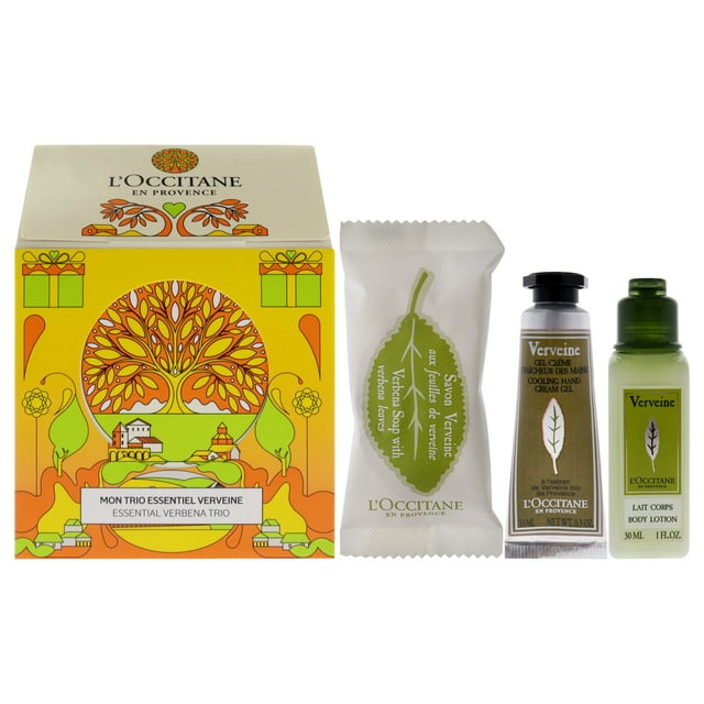 Essential Trio - Verbena de LOccitane para unisex - Jabón de 3 piezas de 0,88 oz - Hojas de verbena, loción corporal de 1 oz - Verbena, crema de manos de 0,3 oz - Verbena