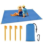 LNKOO Outdoor Beach Blanket/Compact Pocket Blanket 79”x 55” - Waterproof Ground Cover, Sand Proof Picnic Mat for Travel, Hiking, Camping, Festival - Durable Tarp w/Corner Pockets, Loop, Bag,Stakes