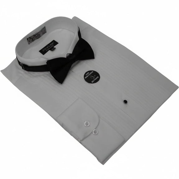 Men's Tuxedo shirt MILANI Wing Tip Formal Pleated Front After Six Wedding White