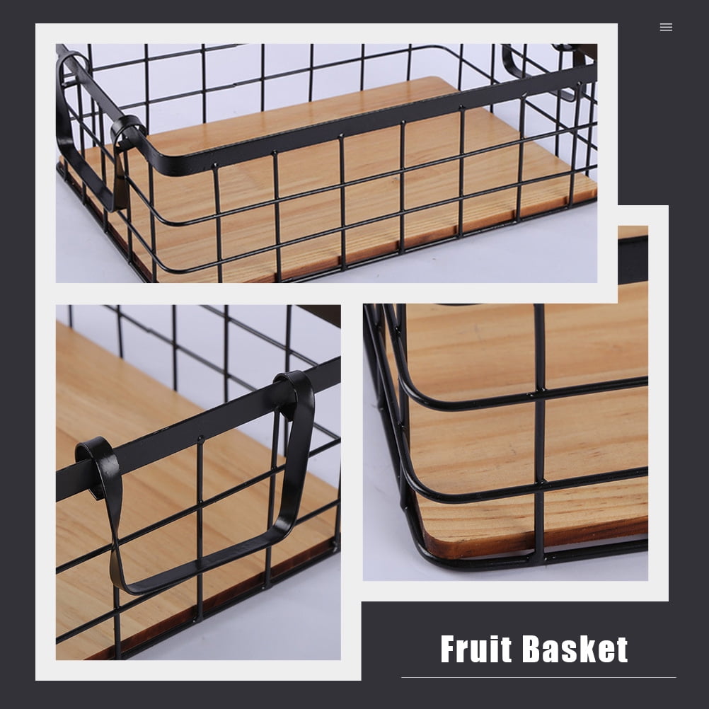 Tineasur 1Pcs Simple Design Storage Basket for Kitchen Black Rectangular Organizing Iron