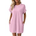 thumbnail image 2 of IUYRTFE Women's Short Sleeve T-Shirt Dress Round Neck Casual Pocket Loose Fit Midi Dress, 2 of 9