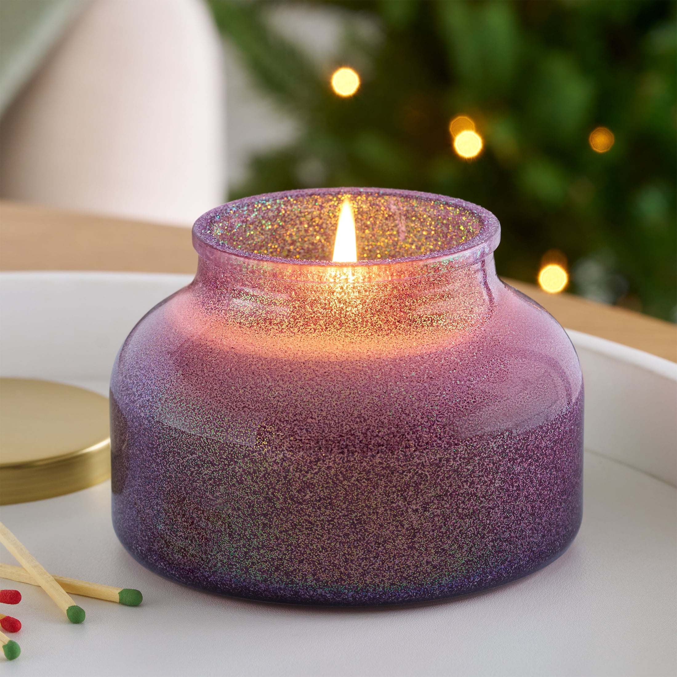 Better Homes & Gardens 1-Wick Holiday Scented Glitter Jar Candle, Spiced Apple Tobacco, 12oz.