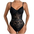 thumbnail image 2 of Luxalzxs Womens Sexy Floral Lace Sheer Mesh Corset Bodysuit One Piece Spaghetti Strap Cami Leotard Top, 2 of 5