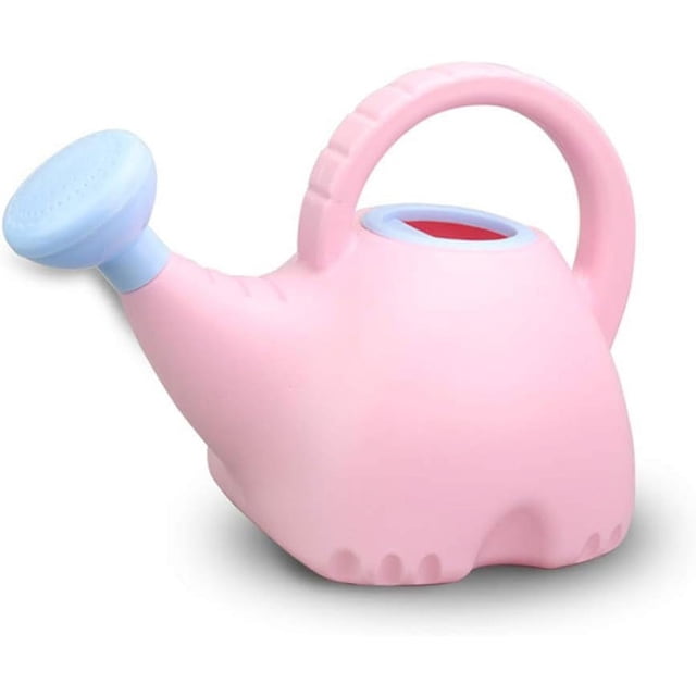 Regadera de plástico pequeña, liviana, linda, para plantas de jardín de interior y exterior, regadera de juguete para niños, 0,4 galones con cabezal de ducha Elefante: cuerpo azul, cabeza