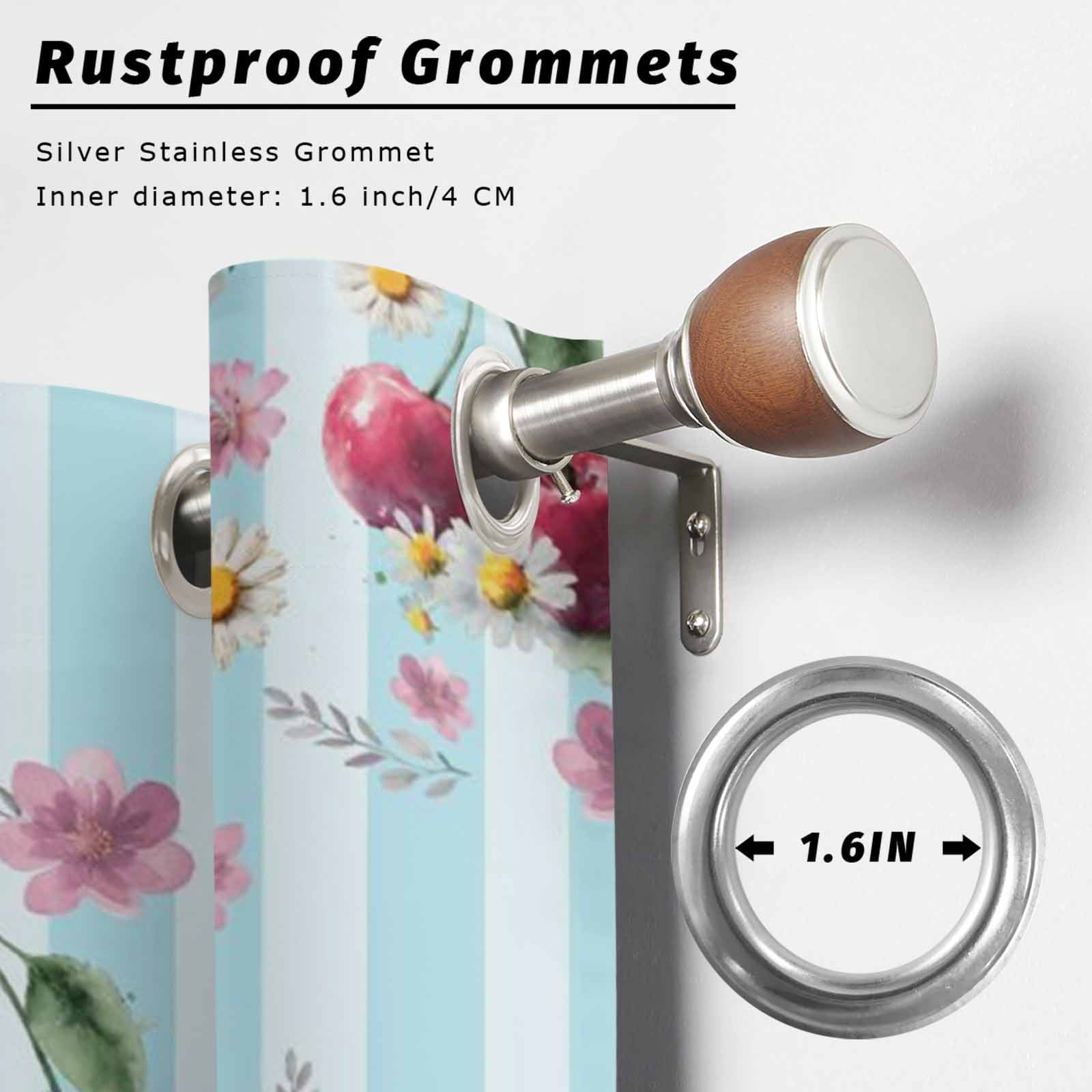 Red Cherry Outdoor Curtains for Patio, Country Farmhouse Pink Flower Leaf Blue Stripe Sunshade Privacy Drapes Grommet Waterproof Outside Curtains for Porch/Cabana/Balcony 54"x 108", 1 Panel