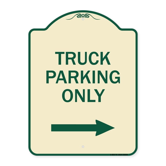 SignMission Designer Series Sign - Reserved Parking Sign Truck Parking Only with Right Arrow | Tan & Green 18" x 24" Heavy-Gauge Aluminum Architectural Sign | Made in the USA