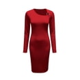 thumbnail image 6 of Karymi Solid Long Sleeve Midi Bodycon Dress, Metal O-Ring Cutout Asymmetrical Neck Side Ruched Irregular Slit Club Party Sundress Maxi Dresses for Women, 6 of 7