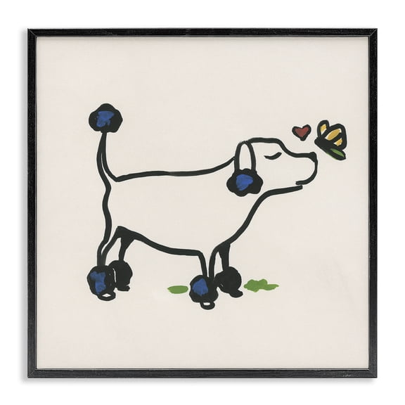 Stupell Industries Contemporary Dog & Butterfly Black Framed Giclee Art, 12 x 12, by June Erica Vess