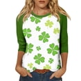 thumbnail image 2 of Dwralegc St Patricks Day Outfits for Women Fashion Cute Lucky 3/4 Sleeve Four Leaf Clover Print Irish Clover Graphic Shirts Crewneck Loose Fit Saint Patrick's Plus Size Outfit Tunic Tops Dark Green M, 2 of 5