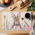 thumbnail image 2 of Bunny Easter Placemats Set of 12 Pink Blue Eggs Tulips Floral Rabbit Rustic Place Mats Indoor Wipeable Table Mats Washable Cloth Dining Table Placemats for Kitchen Holiday Party Home Decor 13x19 Inch, 2 of 9