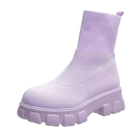 

EUHDSSDE Ladies Solid Color Breathable Knit Heel Platform Short Boots