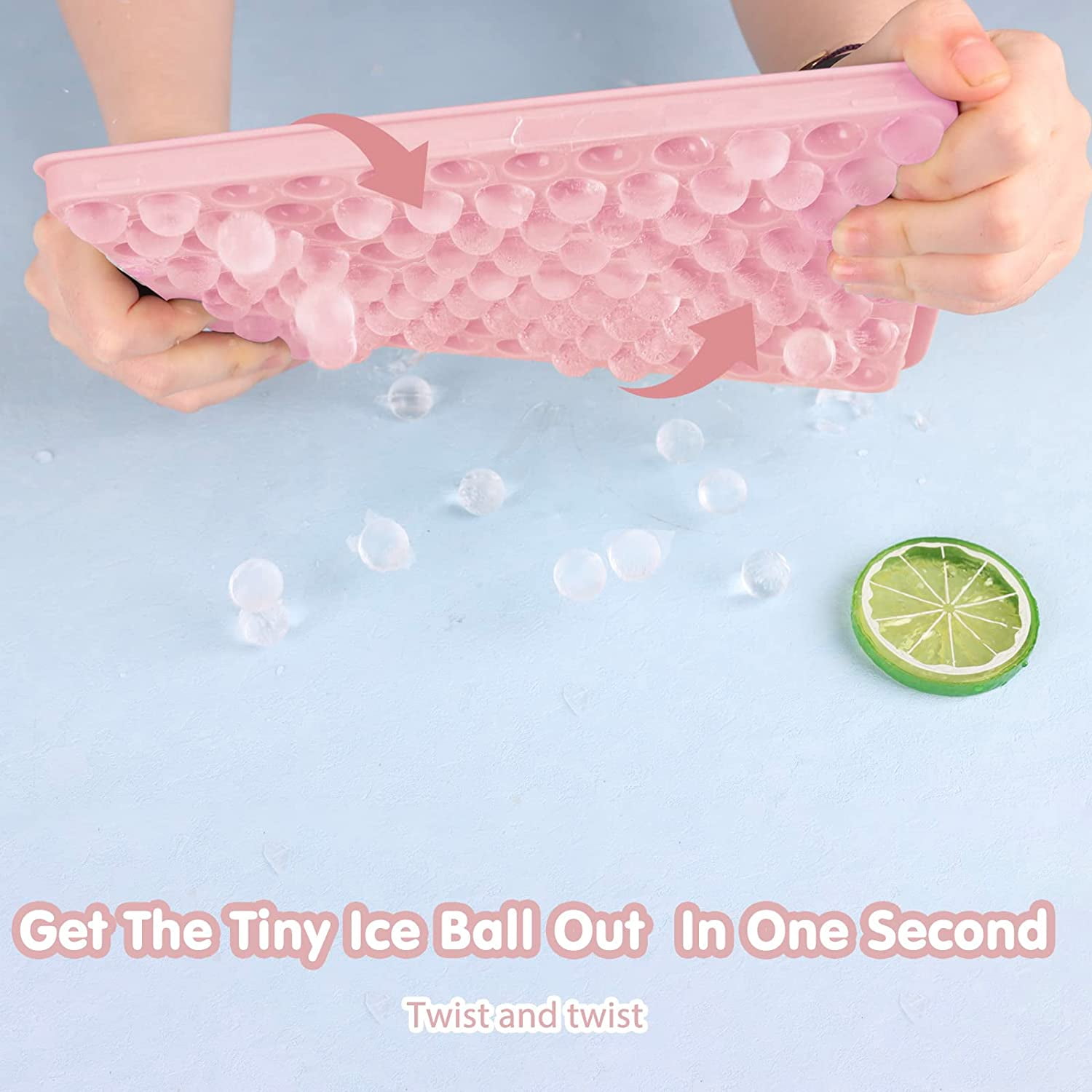 Mini Ice Cube Trays, Upgraded Small Trays Easy Release, 104x4 PCS Tiny Tray Crushed for Chilling Drinks Coffee Juice(4Pack Pink trays & Bin Scoop)