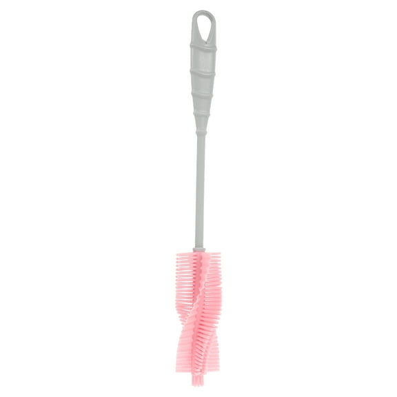 GOOHOCHY Pink Silicone Feeding Bottle Brush with Long Handle for Thorough Cleaning and Stain Repelling 10.5 inches