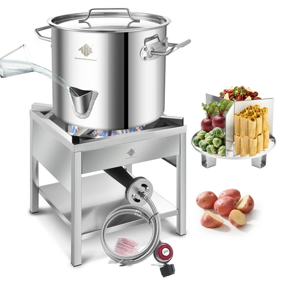 ARC 32 QT Stainless Steel Steamer Pot with Propane Burner for Outdoor Cooking Large Pot with Water Spout, Divider and Steamer Rack,Seafood Crab-Vegetable-Vaporeras para Tamale Steaming,