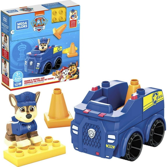 MEGA BLOKS PAW Patrol Chase's Police Car Building Set, Toy Gift Set Ages 3-5