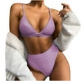 thumbnail image 2 of Arnsht Women's Two Piece Bikini Swimsuit Summer Fashion Soft Comfortable Ribbed Triangle Top Bathing Suits String Cheeky Bikini Sets Purple S, 2 of 6