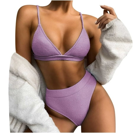 

Finelylove Swimsuits Padded Sport Bra Style Bikini Purple M