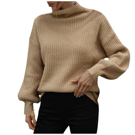 

Fall Clothes Maternity Clothes Clothing Thin Sweaters For Women Women s Solid Color High Neck Long Sleeve Knit Sweater Pullover Turtleneck Pullover Sweater Black Women s Chunky (M Khaki) TBKOMH