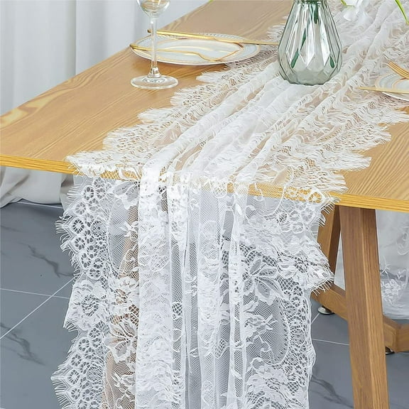 Lace Table Runner 30 x 120 Inch Ivory White Classy Table Runner for Rustic Wedding Table Decorations Baby & Bridal Shower Decor Vintage Rose Embroidered Boho Party Table Runner