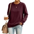 thumbnail image 2 of Women's Crew Neck Sweatshirt Long Sleeve Tops for Women Fall Clothes Outfits 2026 Fashion,Comfy Loose Fit Shirts,Casual Basic Pullover Wine 2XL, 2 of 7
