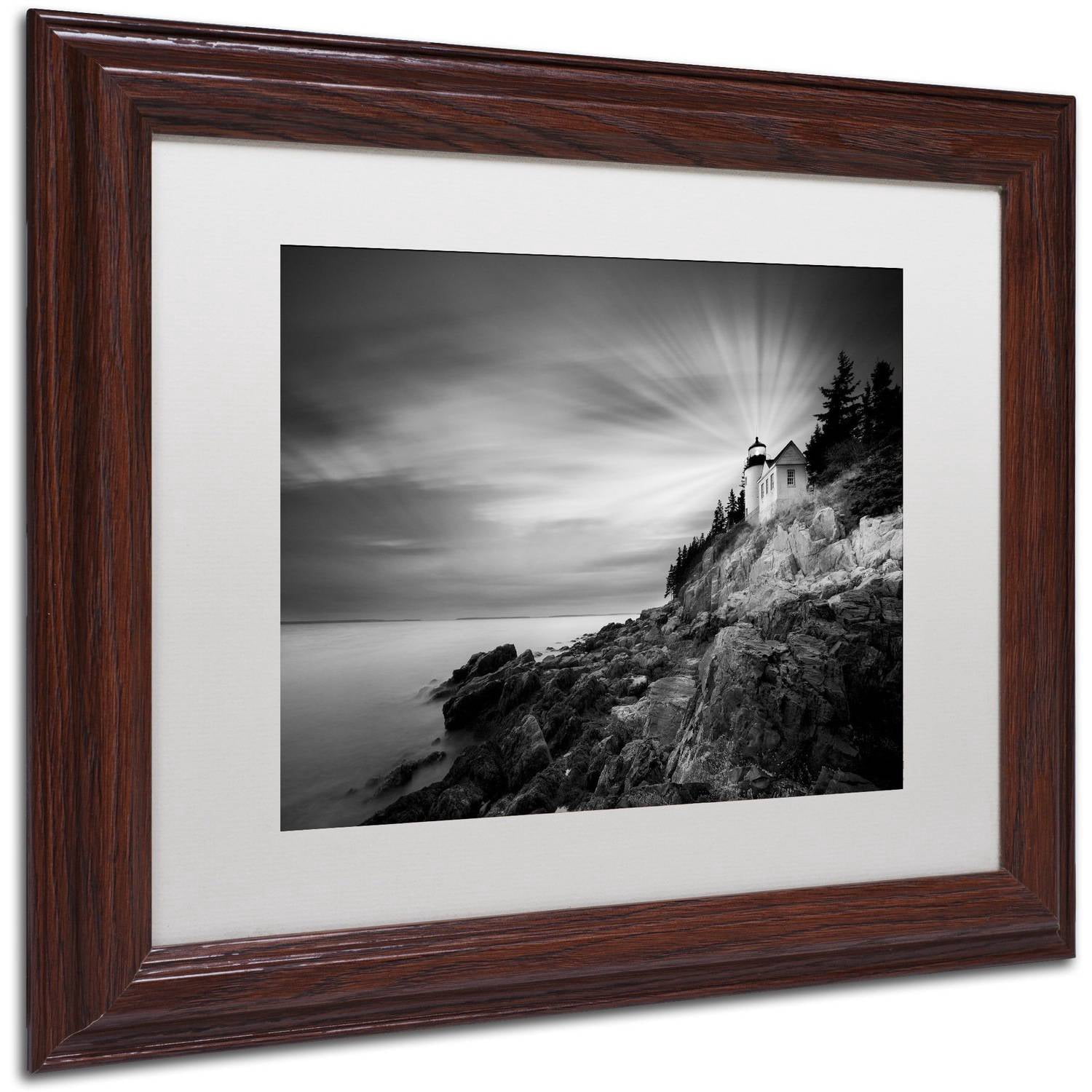 Trademark Fine Art "Bass Harbor Lighthouse" Canvas Art by Moises Levy White Matte, Wood Frame