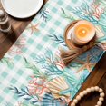 thumbnail image 2 of Summer Coastal Cotton Linen Table Runner for Dining Kitchen, Watercolor Corals Shells Starfish Green Plaid Wedding Outdoor Party Tablerunners, Dresser Scarf Coffee Tablecloth Runners 13x90 Inches, 2 of 9
