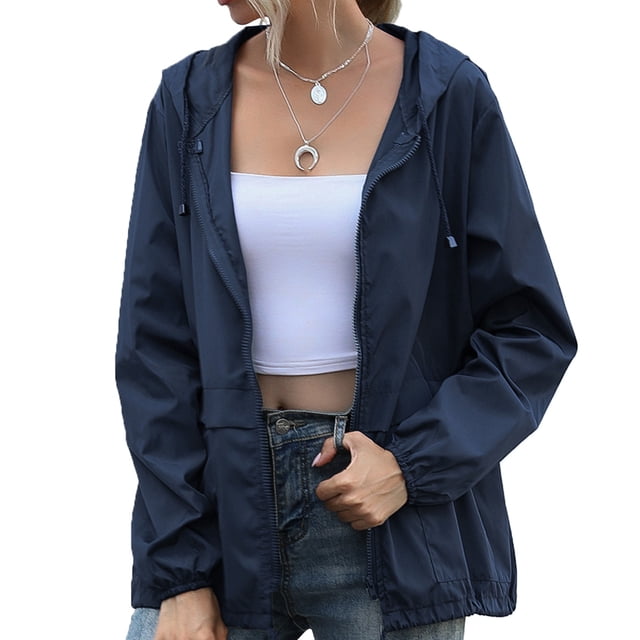 Coupe-vent Imperméable pour Femmes, Veste Légère avec Capuche, Extérieur