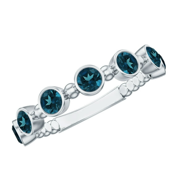 Rosec Jewels Natural London Blue Topaz Half Eternity Ring for Women - AAA Quality Blue Topaz Stacking Ring - Ready to Gift, 925 Sterling Silver, US 4.00
