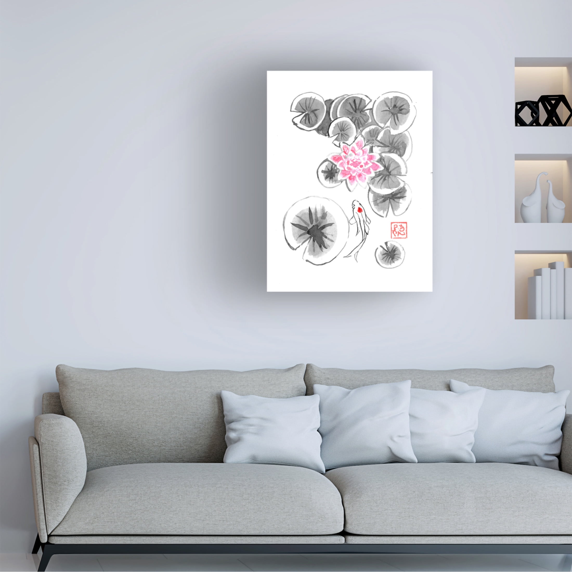 Canvas Wall Art - Pechane 'Nenuphars And Koi 2' Wall Art for Living Room, Bedroom, or Office Décor by Trademark Fine Art - 35 x 47 Inches