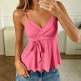 thumbnail image 2 of WAYUTE Women's Tank Tops Ruffle Tie Waist Design Strappy Camisole Solid Color V Neck Trendy Versatile Summer Beach Outdoor Casual, 2 of 6
