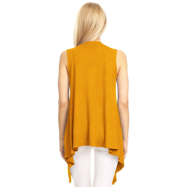 Made by Johnny Women s Lightweight Sleeveless Draped Open Cardigan L MUSTARD