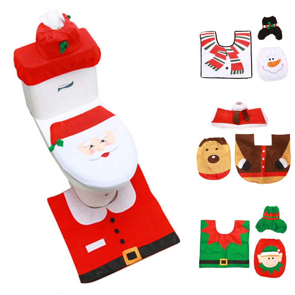 DGROEE 1 Set Christmas Toilet Seat Cover Decorations,Xmas Santa Claus