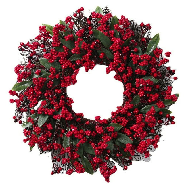 Suncoda Décorations de Noël Intérieures, Couronne de Noël avec Baies Rouges, Décoration de Vacances pour Centres Commerciaux et Hôtels