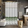 thumbnail image 5 of No Hook Dark Green Striped Shower Curtain with Snap in Liner Set, Abstract Modern Geometric Stripes Waterproof Fabric Bathroom Curtains with See Through Top Window, Hotel Style Small 36 x 72 Inch, 5 of 9