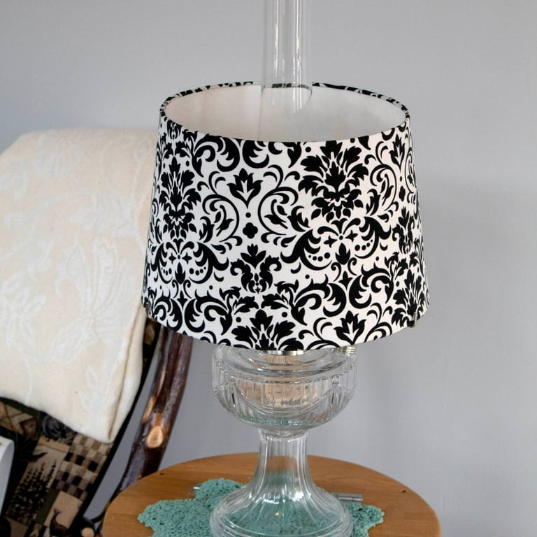 Aladdin Oil Lamp Shade Cloth 12 inch Base Fitter Lampshade Black and White Damask Print