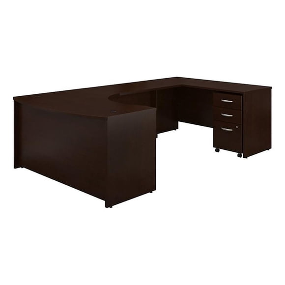 Carell Furniture Contemporary Wood Right Hand Bow Front U-Shaped Desk in Cherry